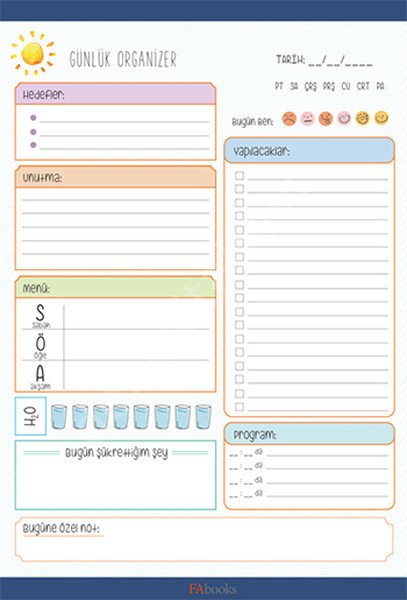 Günlük Organizer Bloknot, Fabooks
