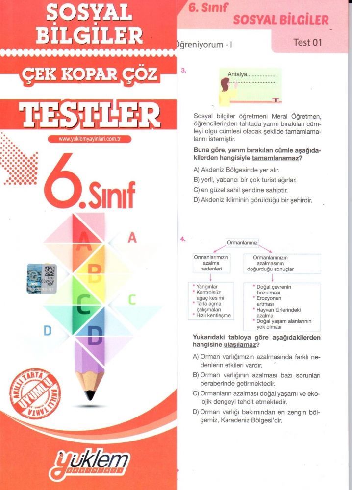 Yüklem Yayınları 6. Sınıf Sosyal Bilgiler Çek Kopar Çöz Testler