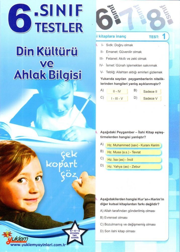 Yüklem Yayınları 6. Sınıf Din Kültürü Ve Ahlak Bilgisi Çek Kopar Çöz Testler
