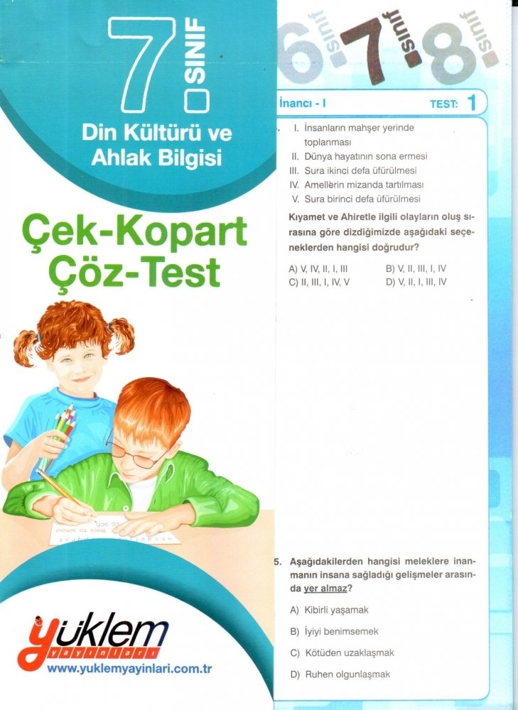 Yüklem Yayınları 7. Sınıf Din Kültürü Ve Ahlak Bilgisi Çek Kopar Çöz Testler