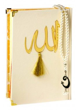 Hediyelik Kur'an-ı Kerim Orta Boy ve İnci Tesbih (Krem)