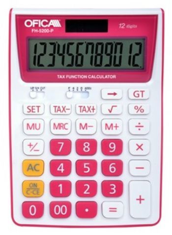 OFICA 12 Hane TAXlı Masa Tipi Hesap Makinası Pembe FH 5200P