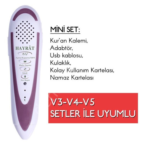 Hayrat Neşriyat  Kur'an Kalemi Lila-Yeşil  (Kalem+Adaptör+Kablo)