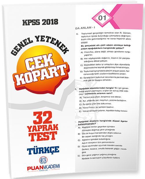 2018 KPSS Genel Yetenek Türkçe Çek Kopart Yaprak Test