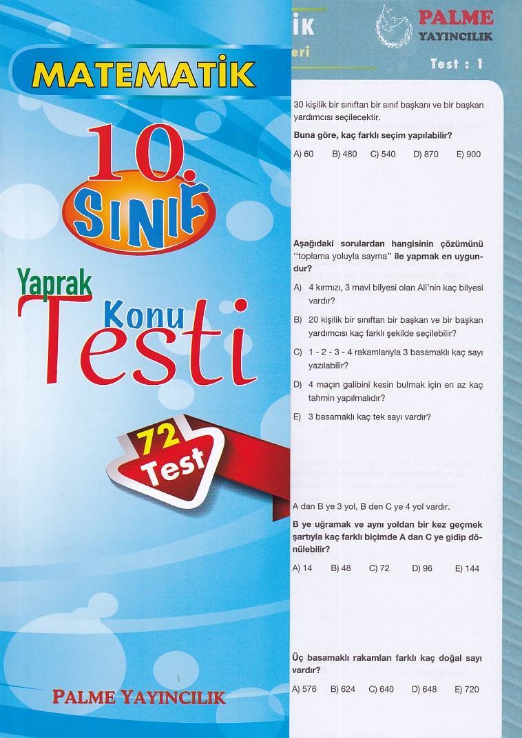 Palme 10. Sınıf Matematik Yaprak Konu Testi 72 Test