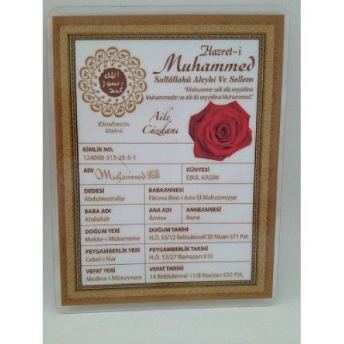 HZ MUHAMMED (S.A.V) KİMLİK KARTI (10LU) pvc kaplı