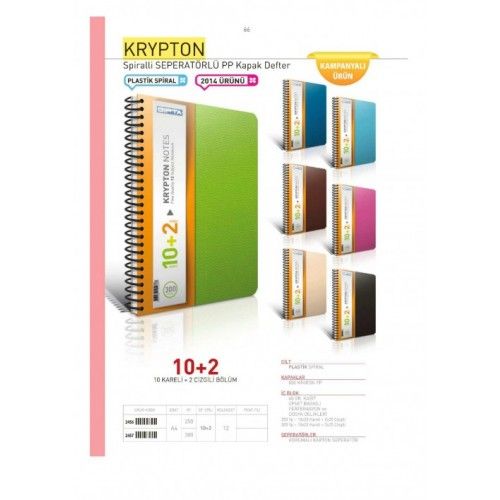 Plastik Kapak A4 Spiralli 10+2 Ayraçlı Defter 300 YP
