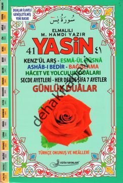 Yasin Türkçe Okunuşlu Mealli (orta boy, Yeşil, güllü-Kod:f060)