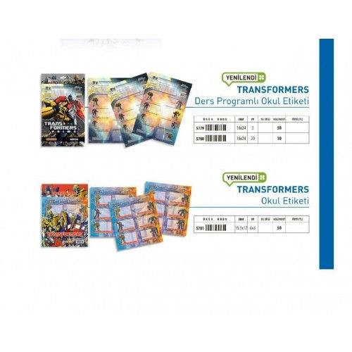 TRANSFORMERS DERS PROGRAMLI OKUL ETİKETİ 1YAPRAK