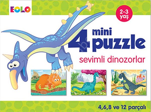 4 Mini Puzzle Sevimli Dinozorlar (2-3 Yaş), Eolo