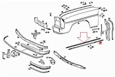 Mercedes W115 Çamurluk Çıtası PİLASTİK/Nikelaj Alt Pilastiği SOL Ön