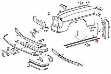 Mercedes W115 Çamurluk Çıtası PİLASTİK/Nikelaj Alt Pilastiği SOL Ön