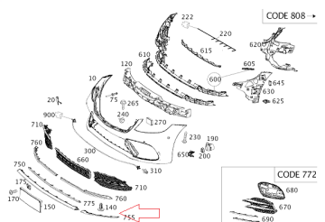 Mercedes S Glass W222 AMG Ön Tampon Alt Nikelajı Sol/Süs Çıtası Sol