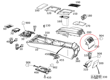 Mercedes W204 Arka Orta Hava Izgarası/Kalorifer Izgarası/Hava Nozulu