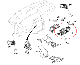 Mercedes W204 Ön Göğüs Kalorifer Orta Izgarası/Klima Orta Havalandırma