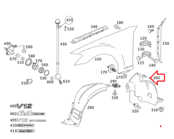 Mercedes W221 Çamurluk Davlumbazı/Ön Önün Arkası Sol