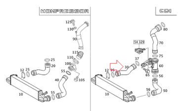 Mercedes W203 612/647 İntercooler Turbo Hortumu Sağ