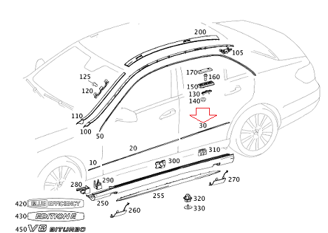 Mercedes E Glass W212 Arka Kapı Çıtası Sol/Yeni Model