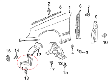 Mercedes W203 Çamurluk Davlumbazı Ön Alt Sol