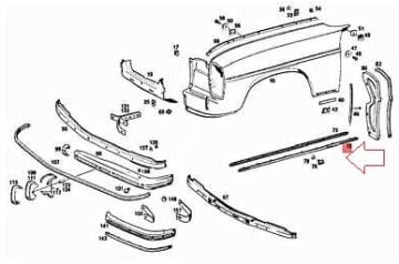 Mercedes W115 Çamurluk Çıtası/Çamurluk Nikelajı SOL Ön