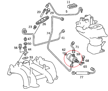 Mercedes W124/W126/W201 102 Motor Yakıt Basınç/Basınç Valfi