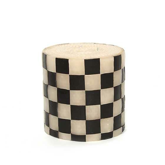 Check Pillar Candle - 5'' - Black & Ivory