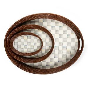 Sterling Check Rattan & Enamel Tray - Small