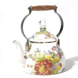 Flower Market 2 Quart Tea Kettle - White