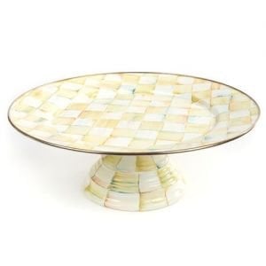 Parchment Check Enamel Pedestal Platter-Large