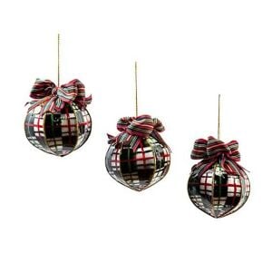 Courtly Plaid Capiz Ball Ornaments - Set of 3