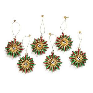 Red & Green Glass Reflector Ornaments - Set of 6