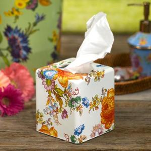 Flower Market Boutique Tissue Box Cover - White