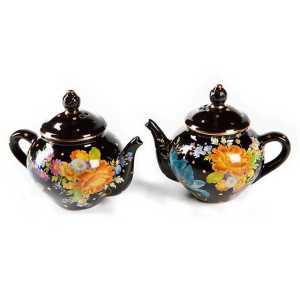 Flower Market Teapot Salt & Pepper Set - Black