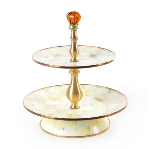 Parchment Check Enamel Two Tier Sweet Stand