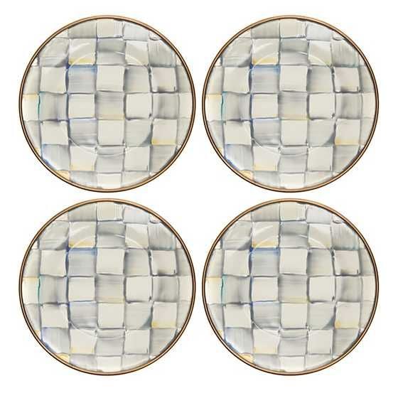 Sterling Check Enamel Appetizer Plates - Set of 4