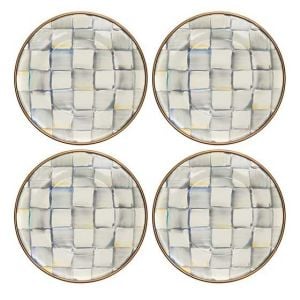 Sterling Check Enamel Appetizer Plates - Set of 4