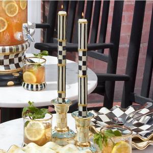 Check & Stripe Dinner Candles - Gold - Set of 2