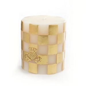 Check Pillar Candle - 3'' - Gold & Ivory