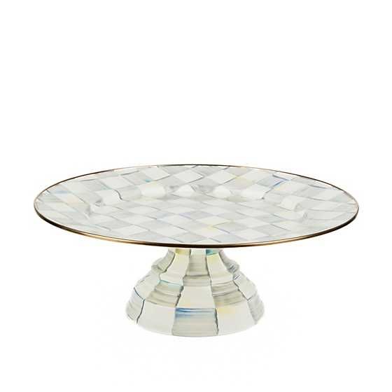 Sterling Check Enamel Pedestal Platter - Small