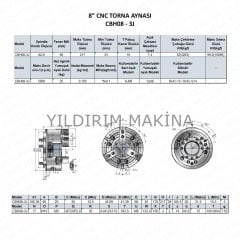 8'' 3 Ayak Geniş Merkezli CNC Torna Aynası