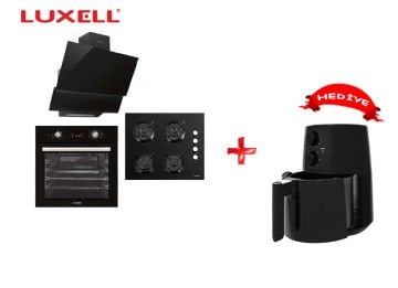Luxell Opal 15 Programlı 3lü Ankastre Set Siyah + Luxell 5.5 lt Yağsız Fritöz