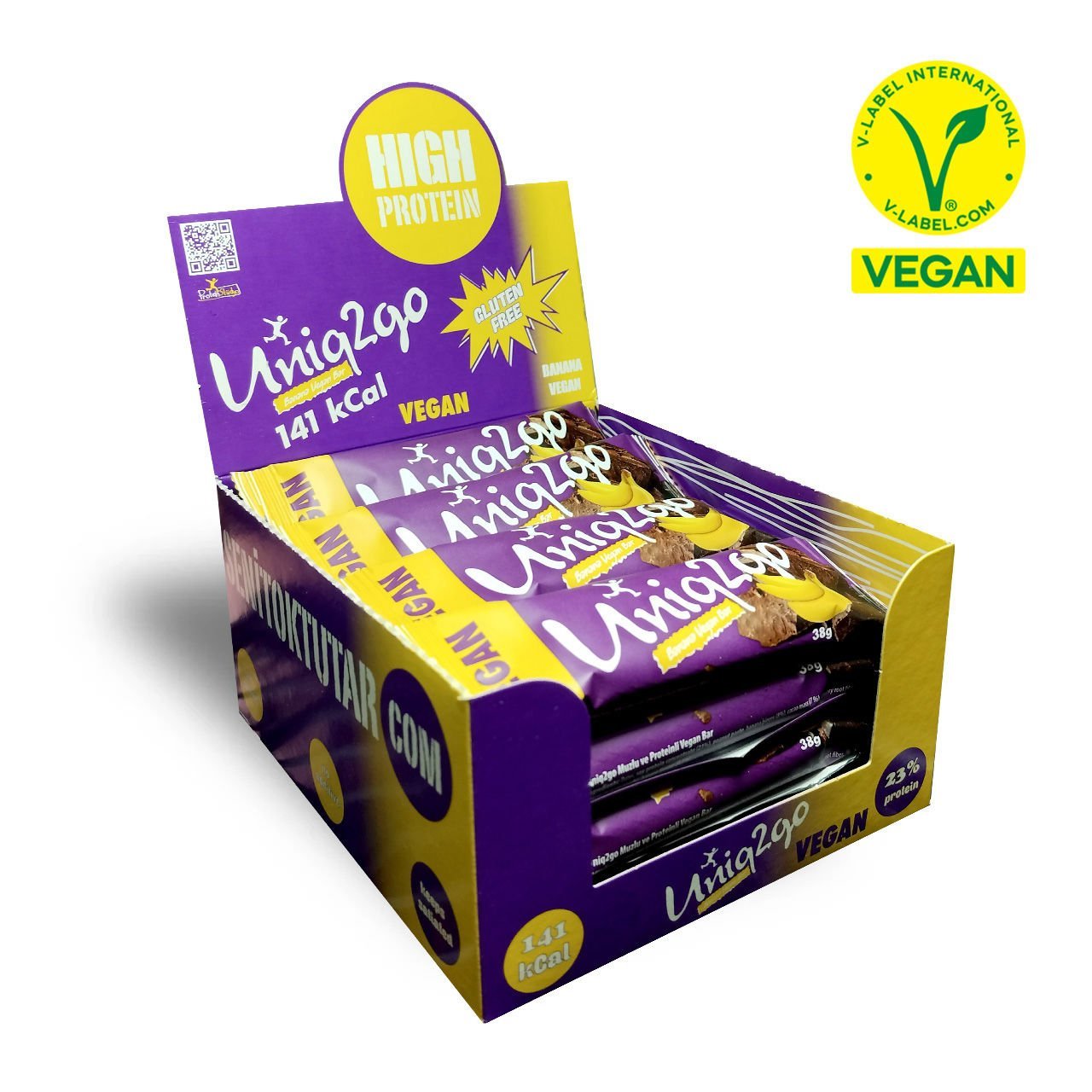 Uniq2go Banana Vegan 38 g. midi Protein Bar 16’li Kutu