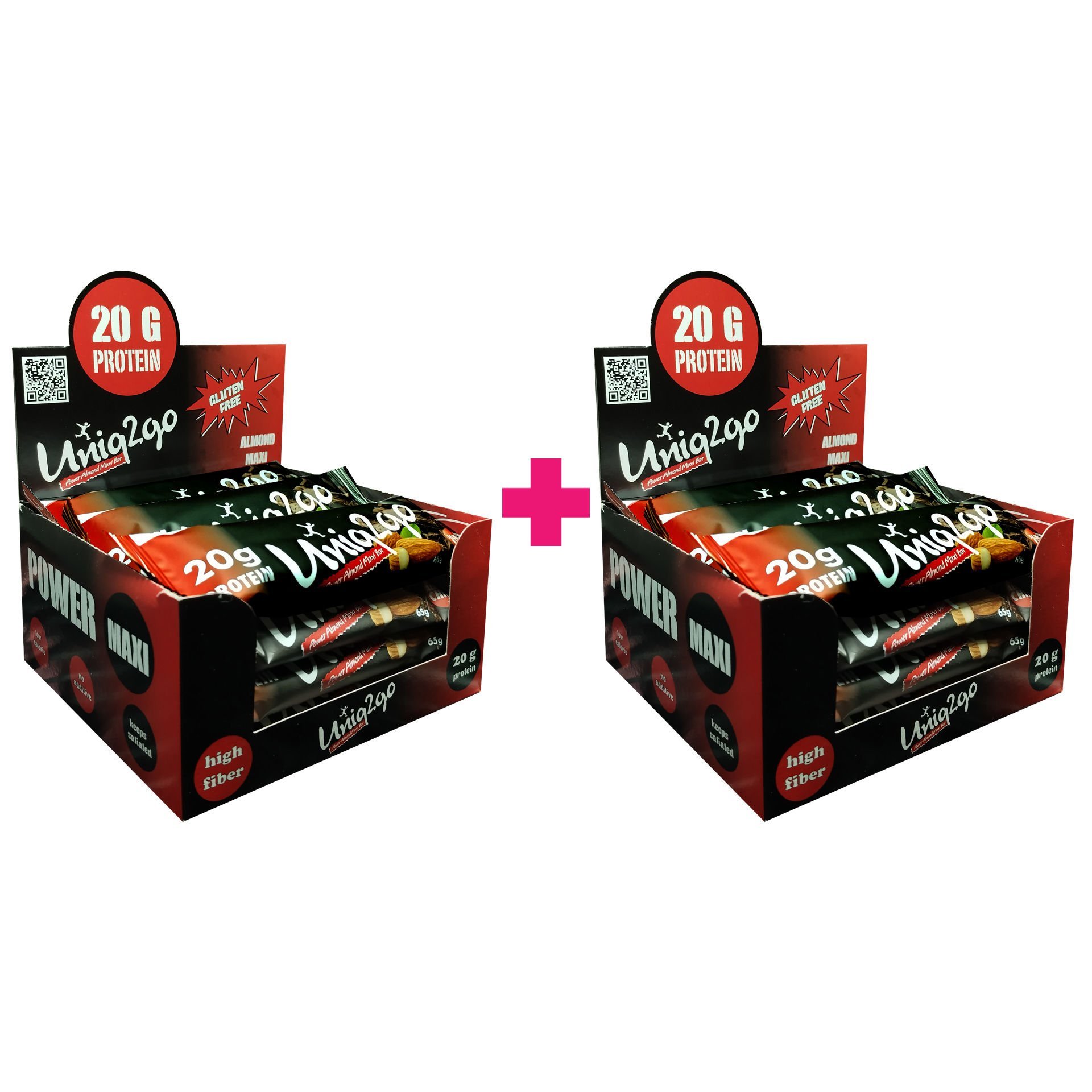 Uniq2go Bademli Power Almond Maxi bar 65 g.12'li 2 kutu (toplam 24 adet)