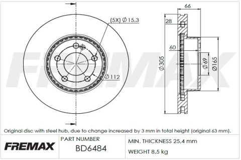 Mercedes W205 C180 C200 C220d 4Matic Ön Fren Diski Takımı Bold 305mm 2014- Fremax