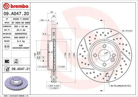 MİNİ COOPER S R50 R56 JOHN COOPER WORKS ÖN FREN DİSKİ 294mm +SPORT PAKET KANALLI ÇİZGİLİ BOYALI BREMBO