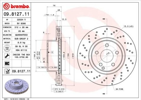 Mercedes W220 S320 Brembo Ön Fren Diski Delikli 312mm Tk.Sağ+Sol +AMG Boyalı 98-05