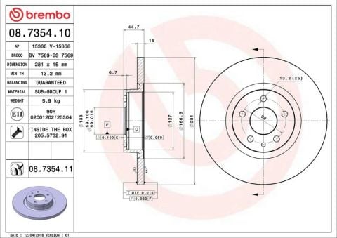 ALFA ROMEO 147-156 FREN DİSKİ ÖN HAVASIZ 281mm BREMBO 97-02 TK.SAĞ+SOL