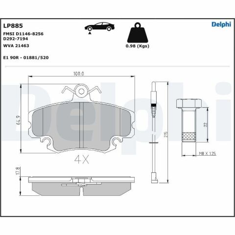 Fren Balatası Ön R19 Megane1 (Em.) Sandero Stepway Logan Clio2 Symbol Delphi