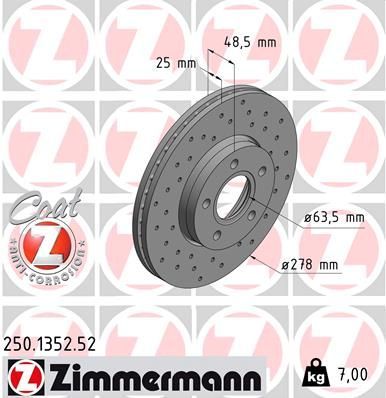 Zimmerman Volvo S40 II V50 C30 2005-2013 Fren Diski Delikli Sport 278mm Tk. 2ad.
