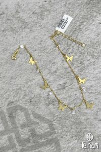 Kelebek Sallantılı Taşlı Gold Gümüş Halhal